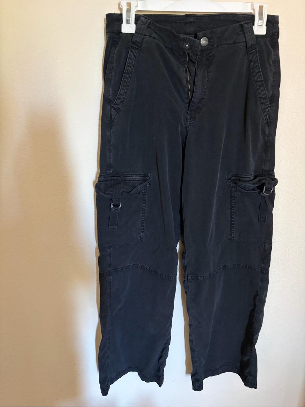 American Eagle Y2K Gorpcore Faded Black Wide Leg Cargo Pants Sz 2